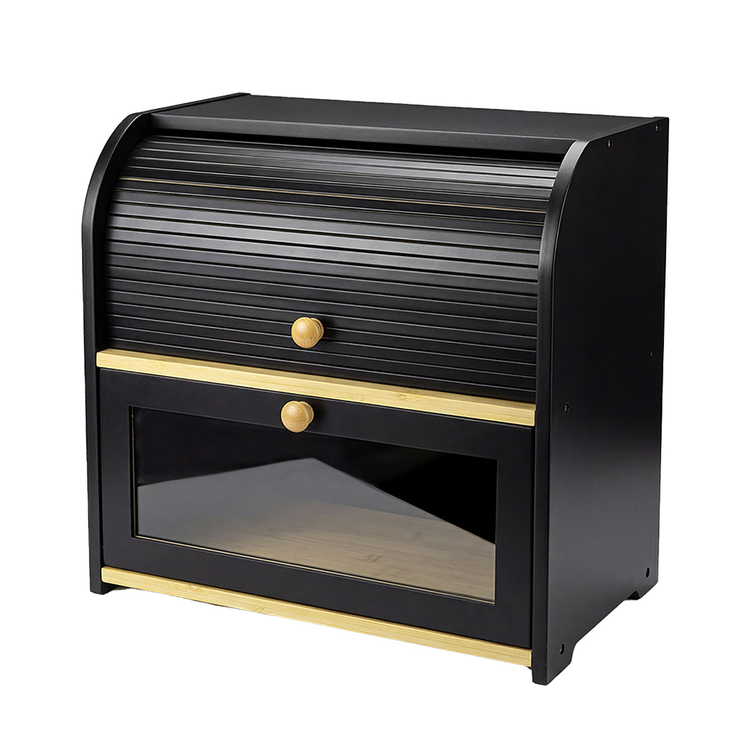 Bamboo Bread Bin 2 Tier Roll Top Kitchen Storage | Simpledea