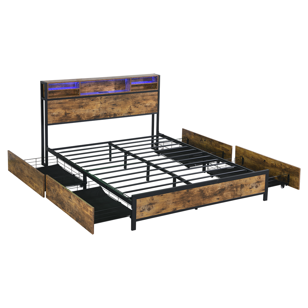 Queen Floating Bed Frame With Sturdy Wooden Slats And Modern Design