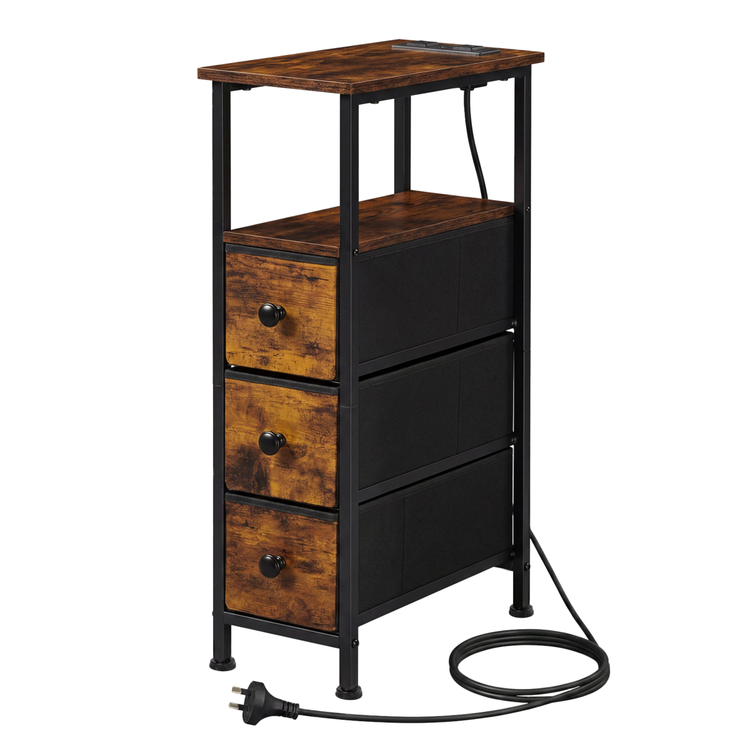 Bedside Table With Led Charging 20x40x70cm