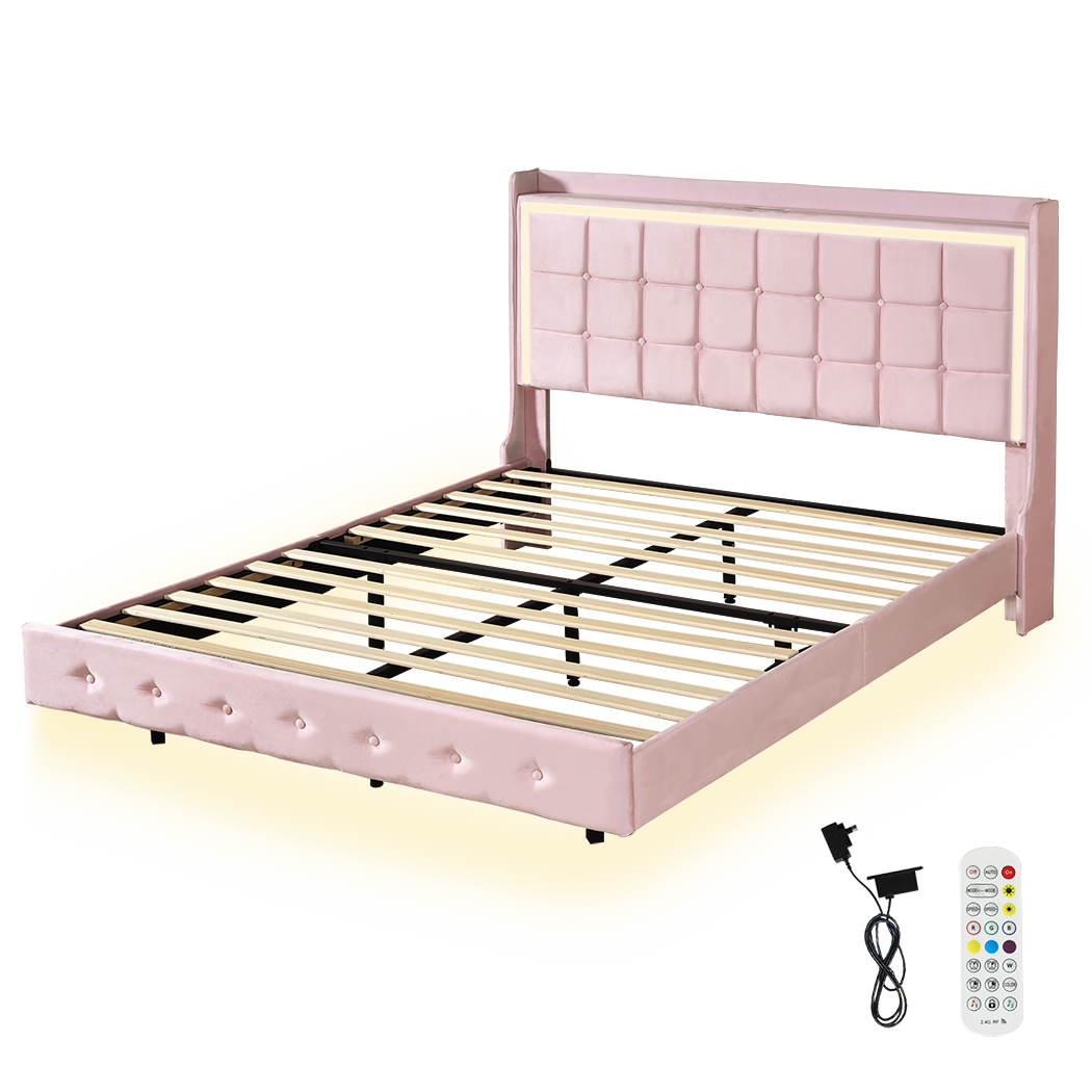 Queen Floating Bed Frame With Wooden Slat