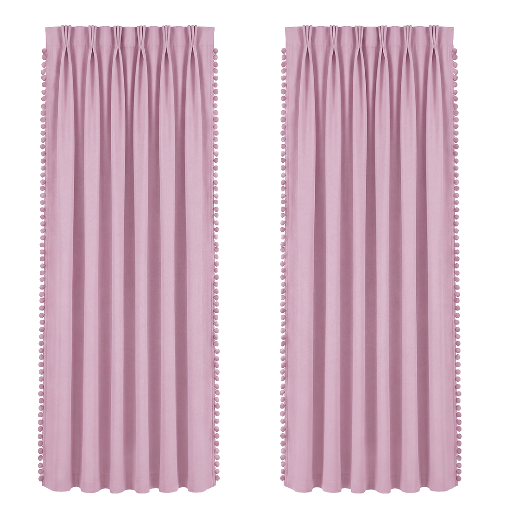 Pink Blackout Curtains Pom Pom 132x160cm | Simpledeals
