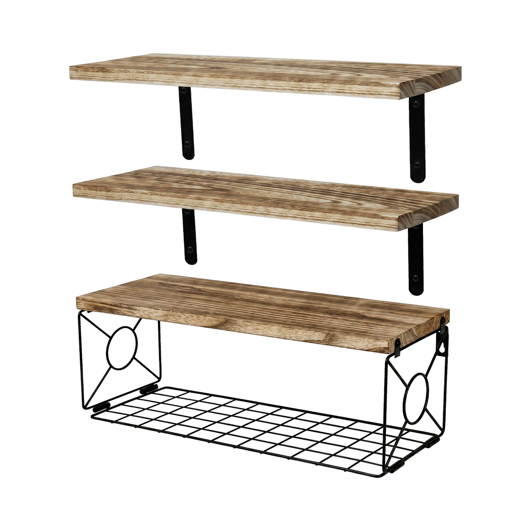 Floating Wall Shelves Set 3pc Basket Storage | Simpledeals