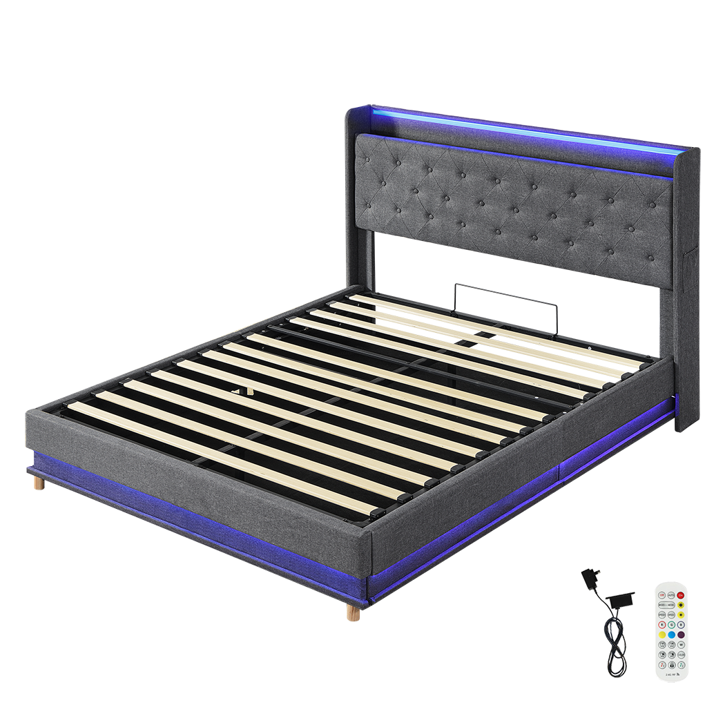 Double Bed Frame With Gas Lift Storage And LED Light