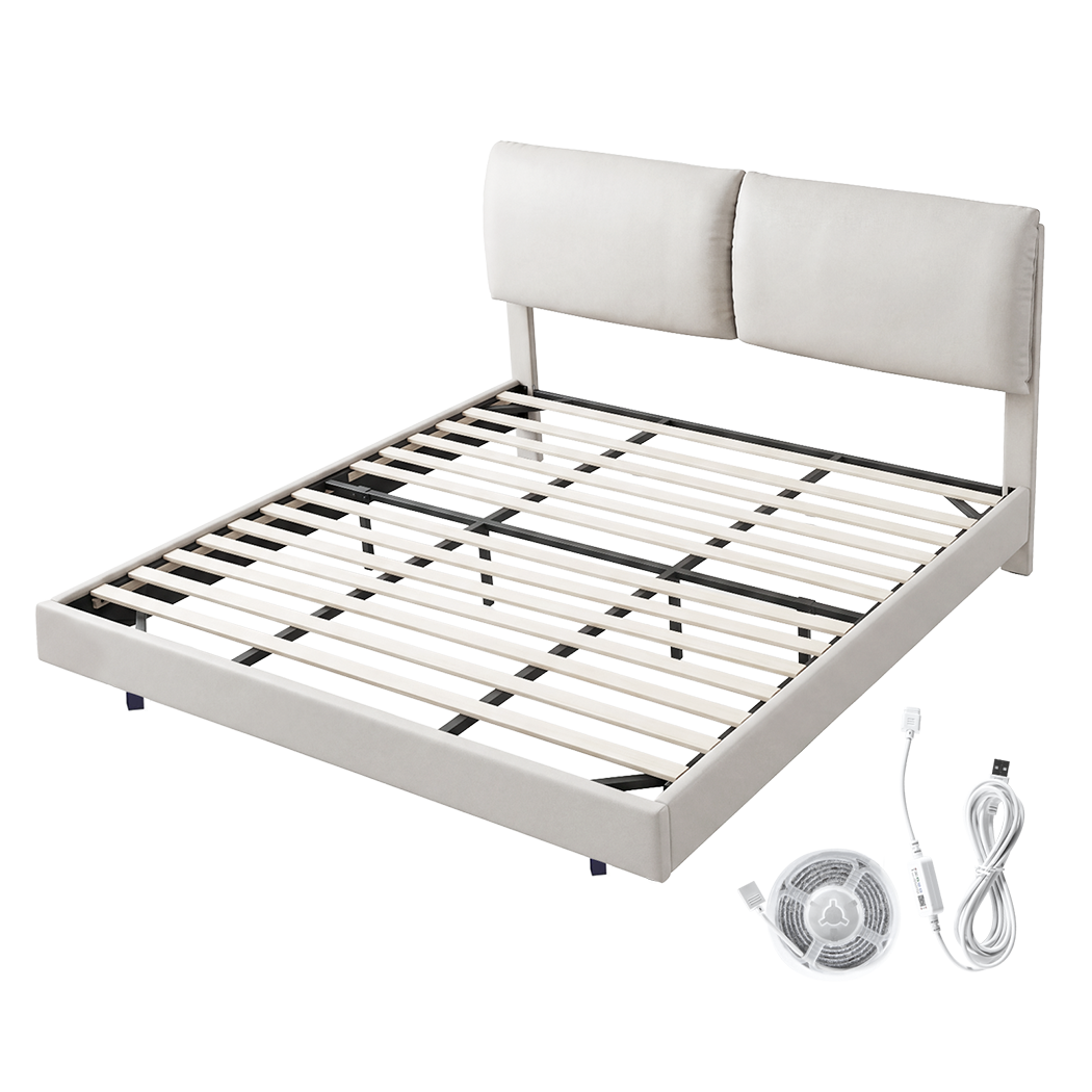 Floating Bed Frame With LED Light 220x187x96cm