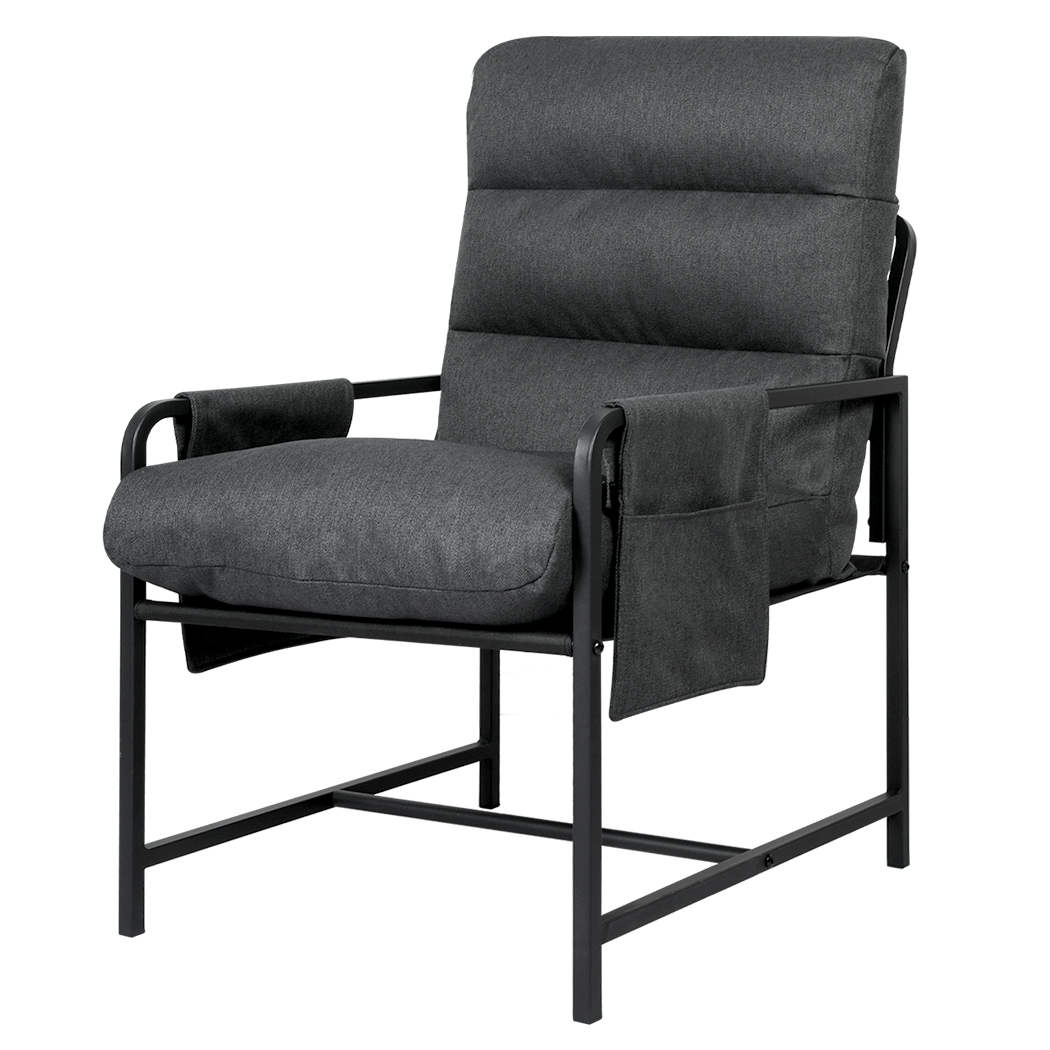 Functional Metal Framed Lounge Chair Linen in Dark Grey  Scandi, Grey colour