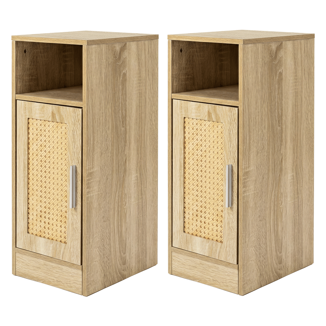 Narrow Bedside Table Set Rattan 24x30x61cm
