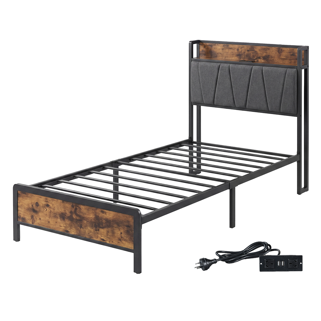Single Bed Frame Industrial Storage 207x91.5x105cm
