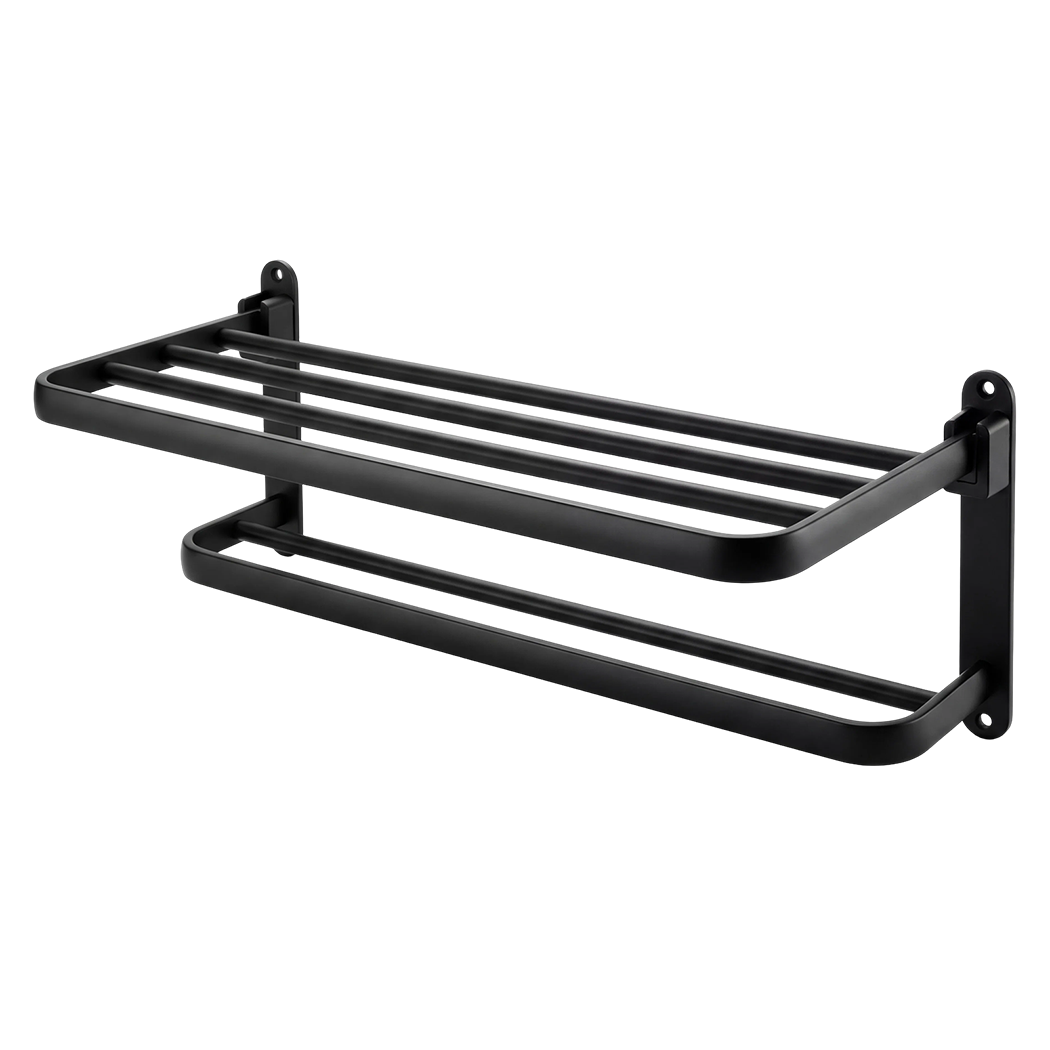 Double Towel Rack Wall Mounted Matte Black | Simpledeals
