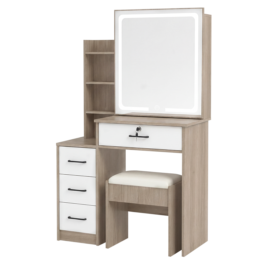 LED Vanity Dressing Table Stool Set Natural | Simpledeals