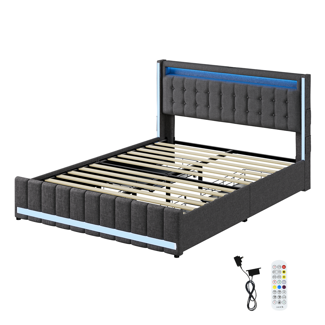 Queen Bed Frame With Solid Timber Slats And Sturdy Wooden Base