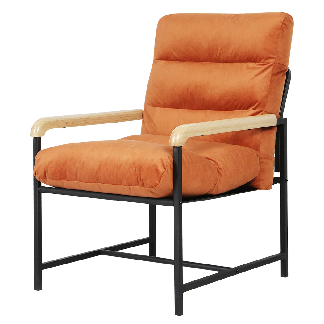 Premium Metal Framed Lounge Chair Velvet in Orange  High Back Support, Orange colour