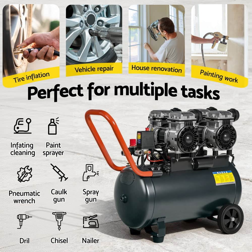 50L Air Compressor Quiet 3.0Hp Oil-Free Portable Tyre Inflator