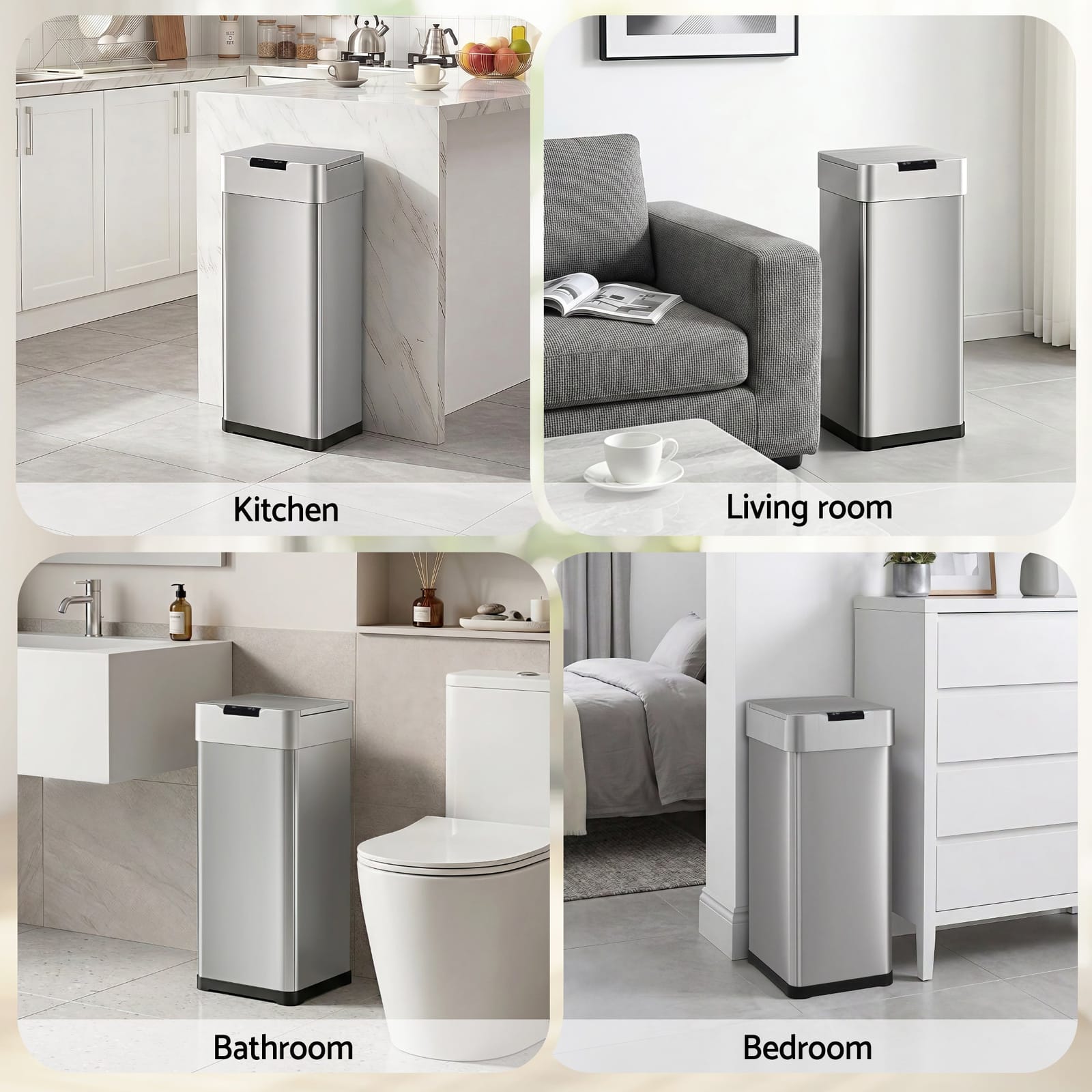 50L Motion Sensor Trash Can Automatic Kitchen Bin Silver - Silver colour - photo 9