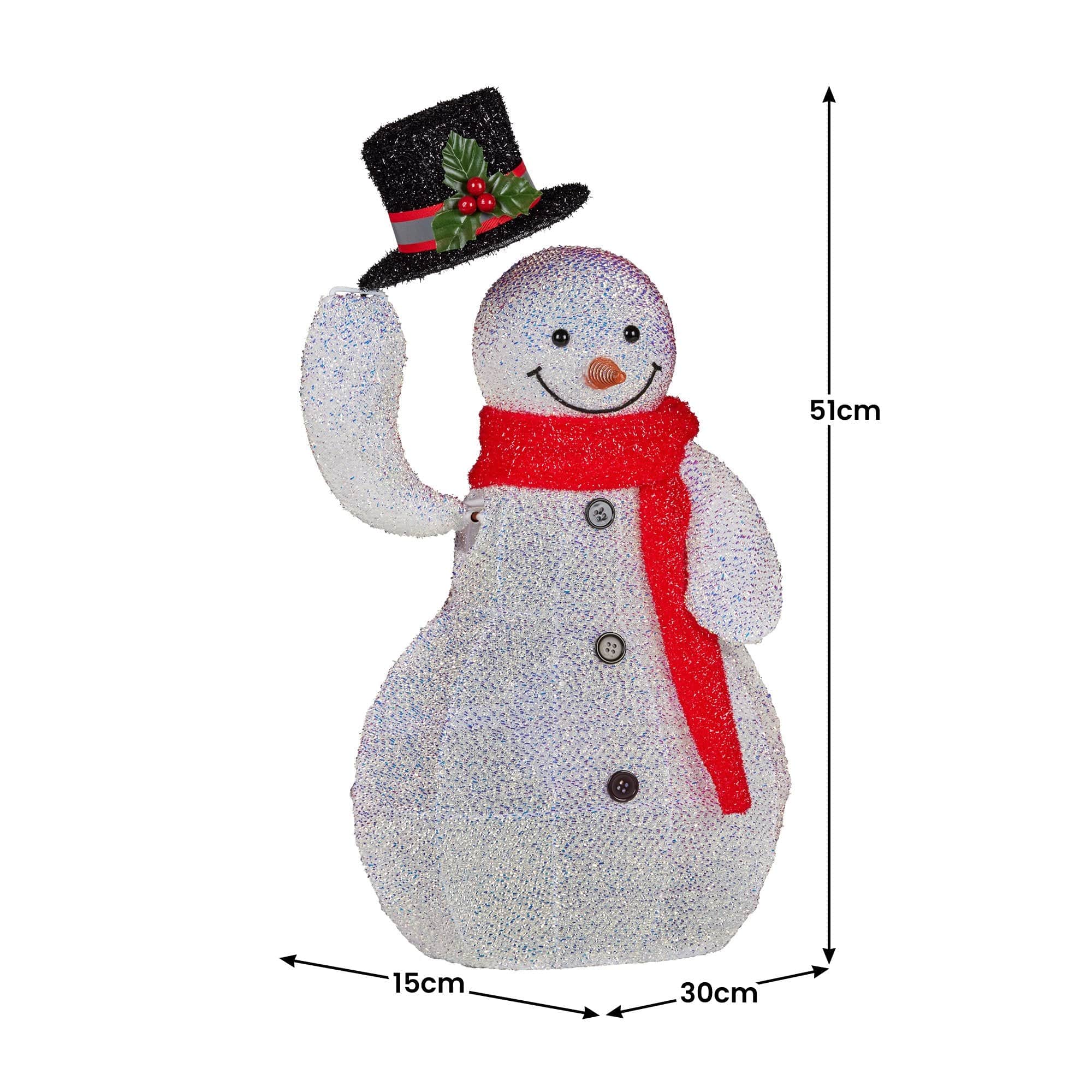 51cm Animated Snowman Christmas Display Multi Colour LED Lights Xmas Decoration | 51Cm