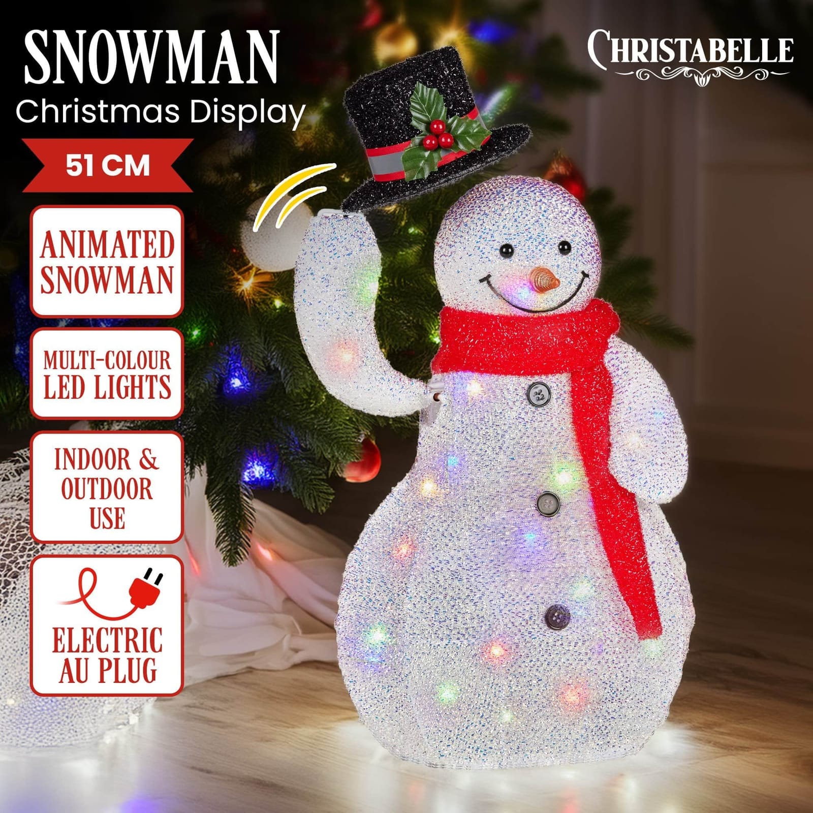 51Cm - 51cm Animated Snowman Christmas Display Multi Colour LED Lights Xmas Decoration - photo 10