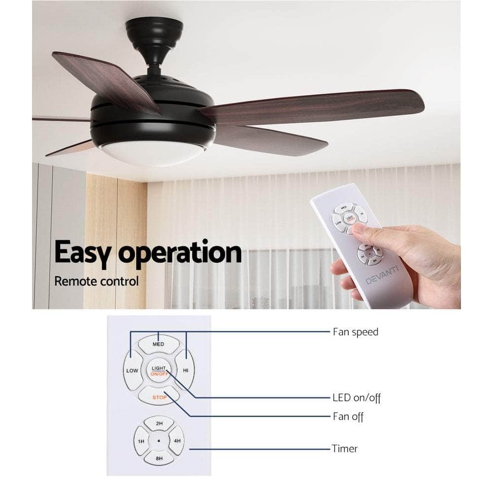 52'' Ceiling Fan Ac Motor 5 Blades W/Light - Dark Wood