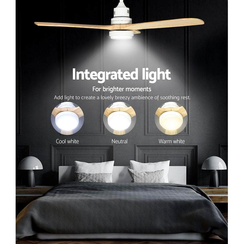 52'' Ceiling Fan AC Motor LED Light Remote - Light Wood