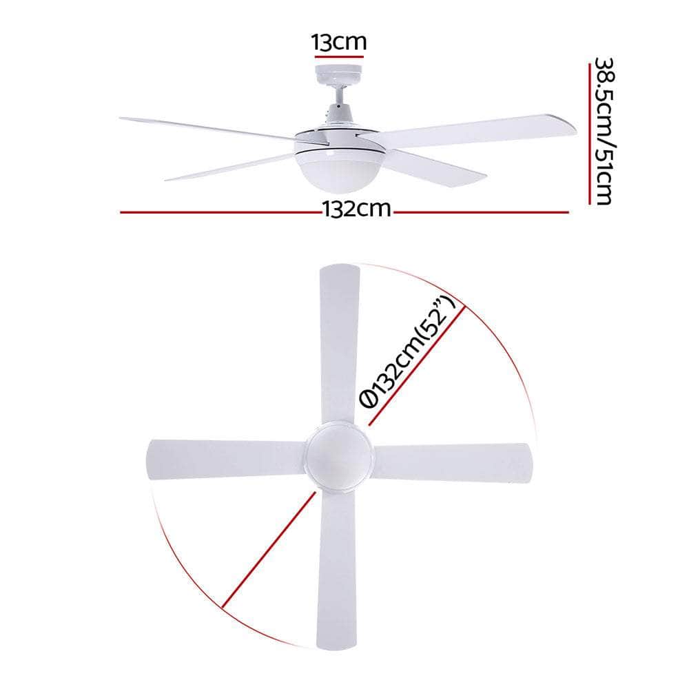 52'' Ceiling Fan Ac Motor W/Light W/Remote - White