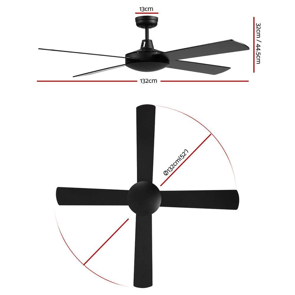 52'' Ceiling Fan W/Remote - Black