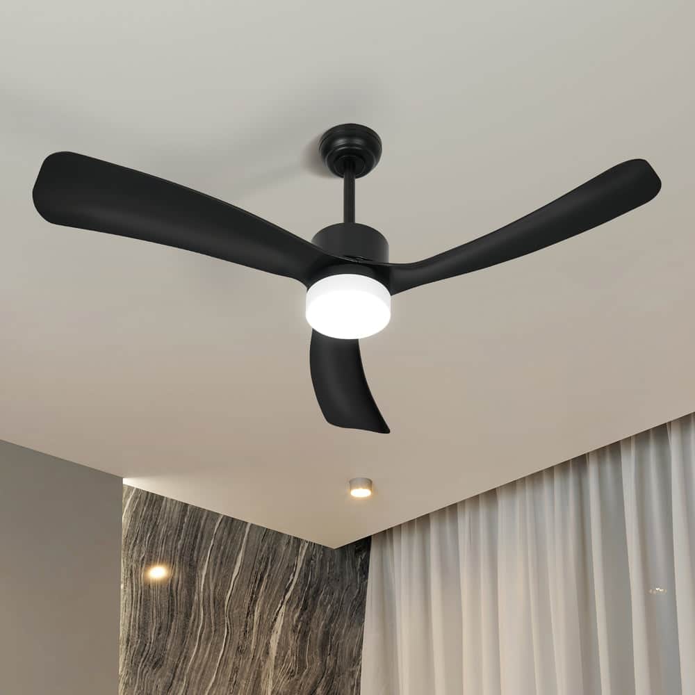 52" Ceiling Fan with LED Light 5-Speed Remote Control Black