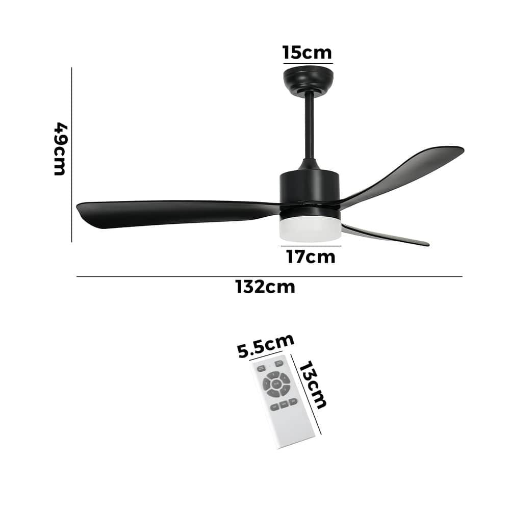 52" Ceiling Fan with LED Light 5-Speed Remote Control Black