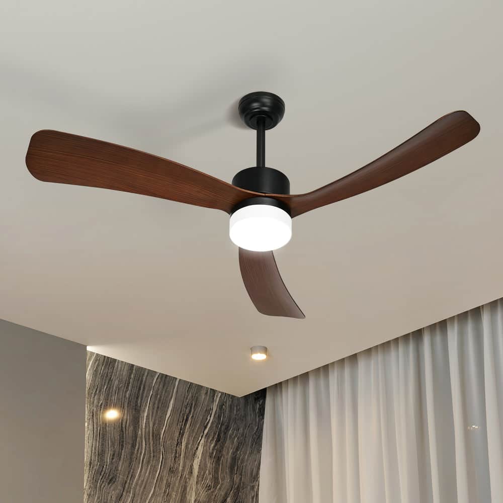 52" Ceiling Fan with LED Light Remote Control 5 Speed Modern Walnut