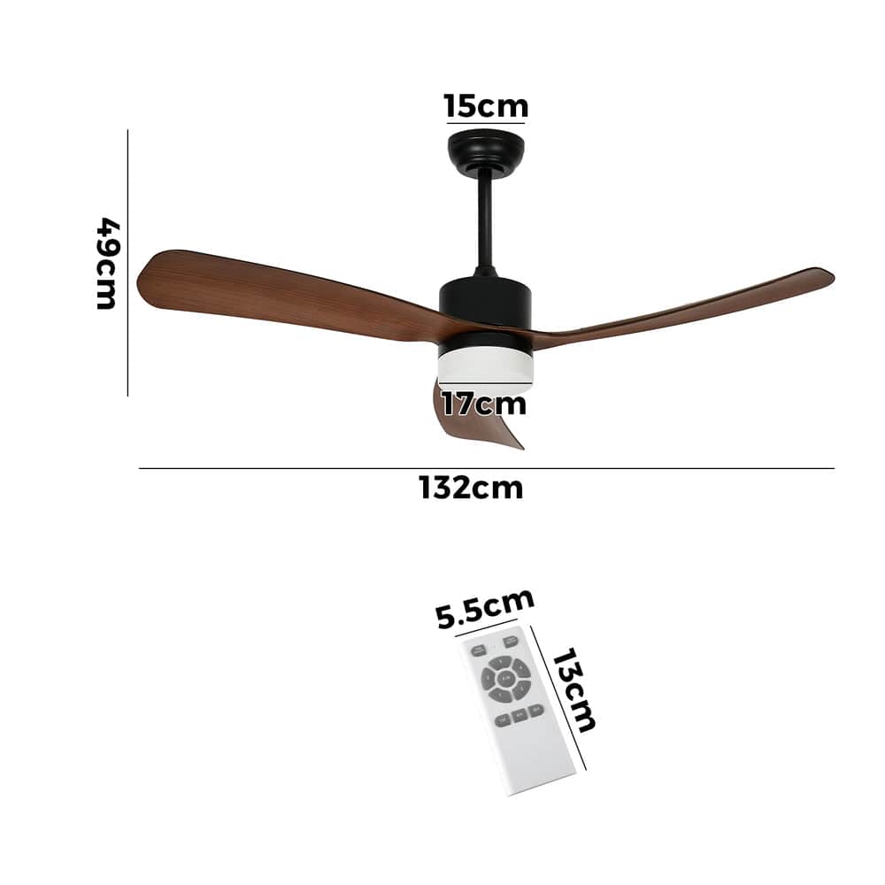 52" Ceiling Fan with LED Light Remote Control 5 Speed Modern Walnut