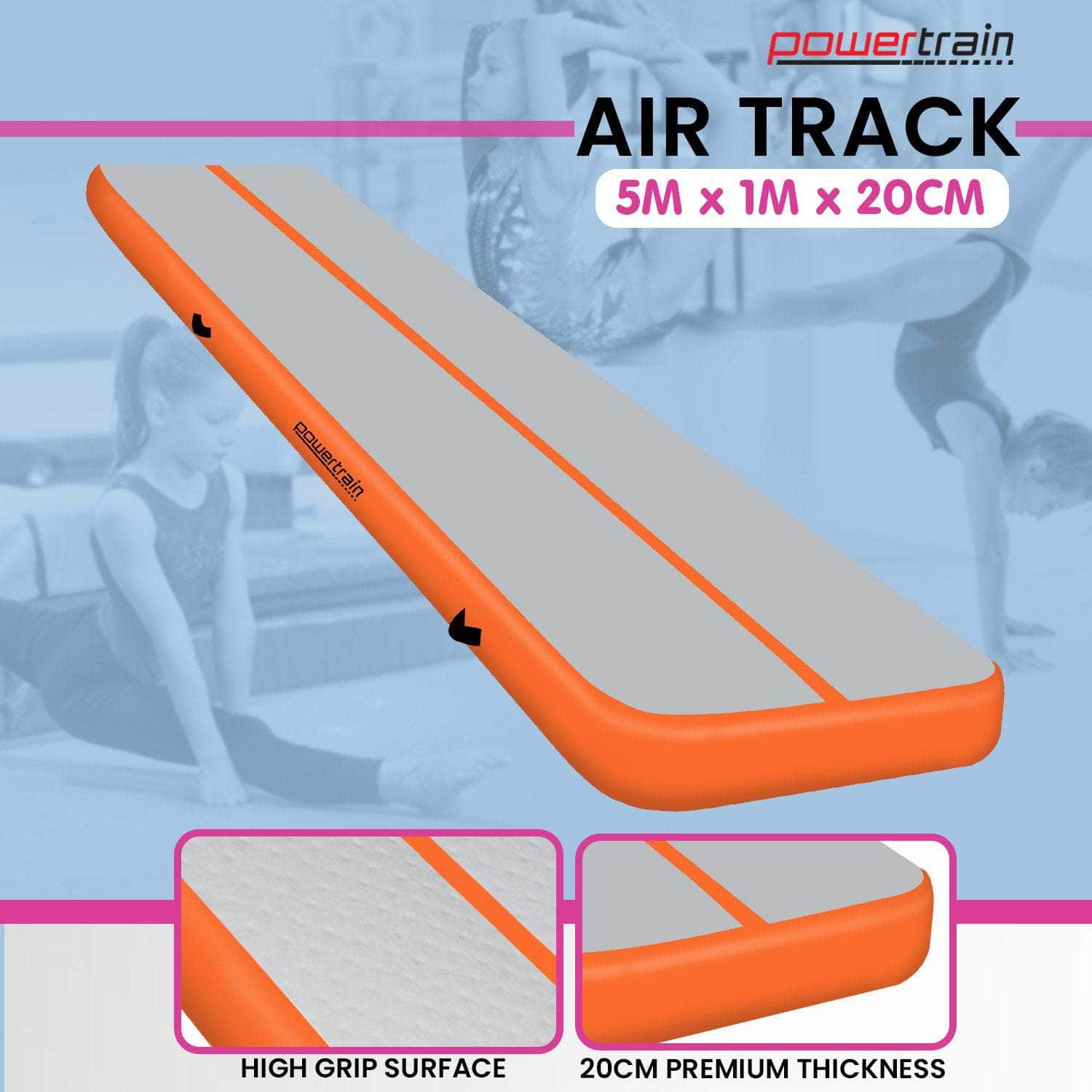 5m x 1m Air Track Inflatable Gymnastics Mat - Orange Grey | Orange colour