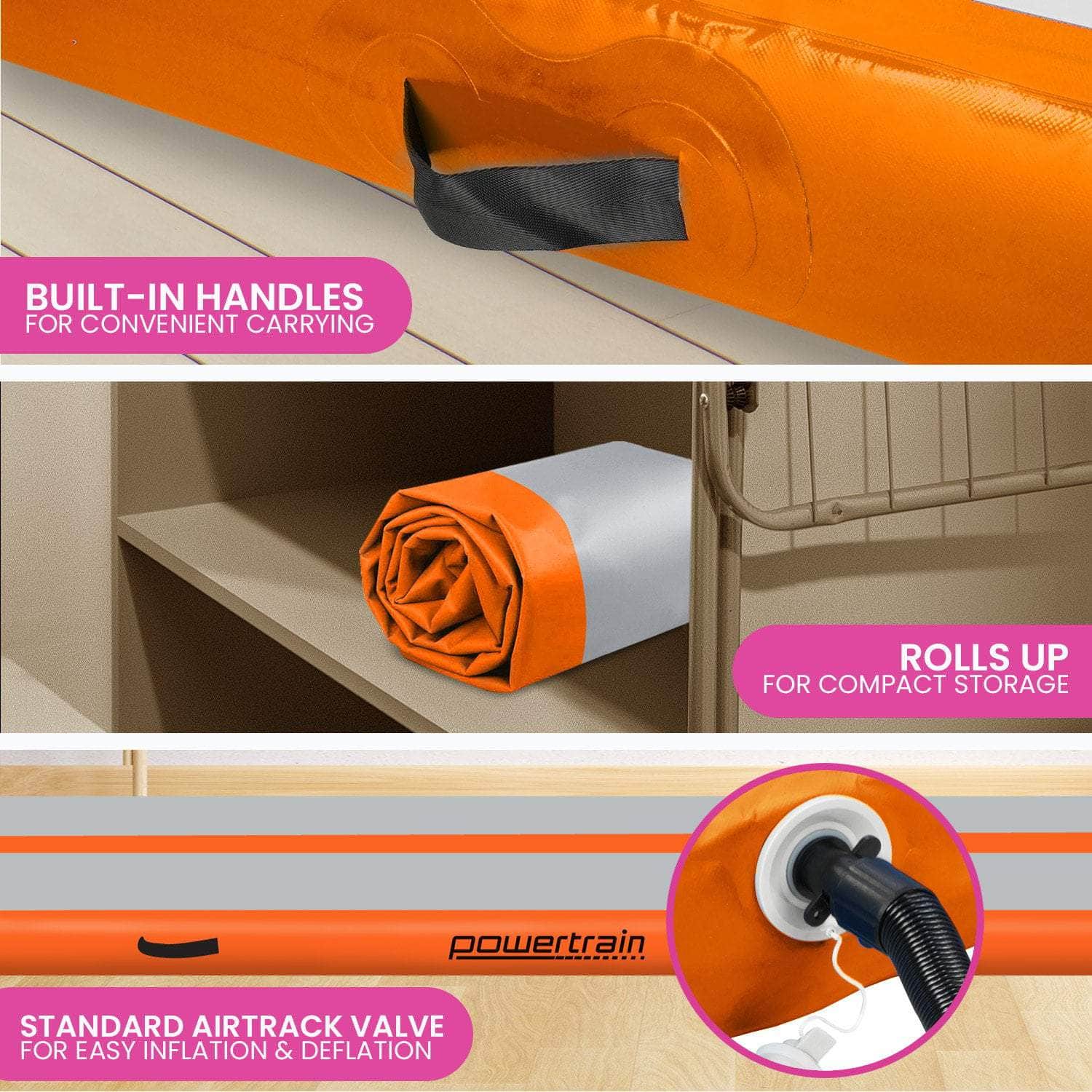 5m x 1m Air Track Inflatable Gymnastics Mat - Orange Grey, Airtrack