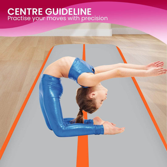 5m x 1m Air Track Inflatable Gymnastics Mat - Orange Grey, Orange colour