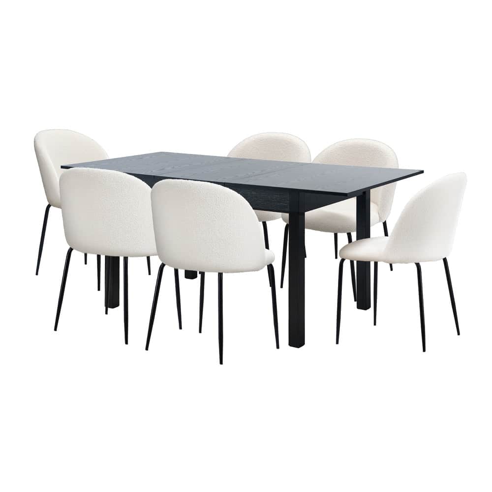 5PC & 7PC Modern Extendable Dining Table Set with Chairs Black & White