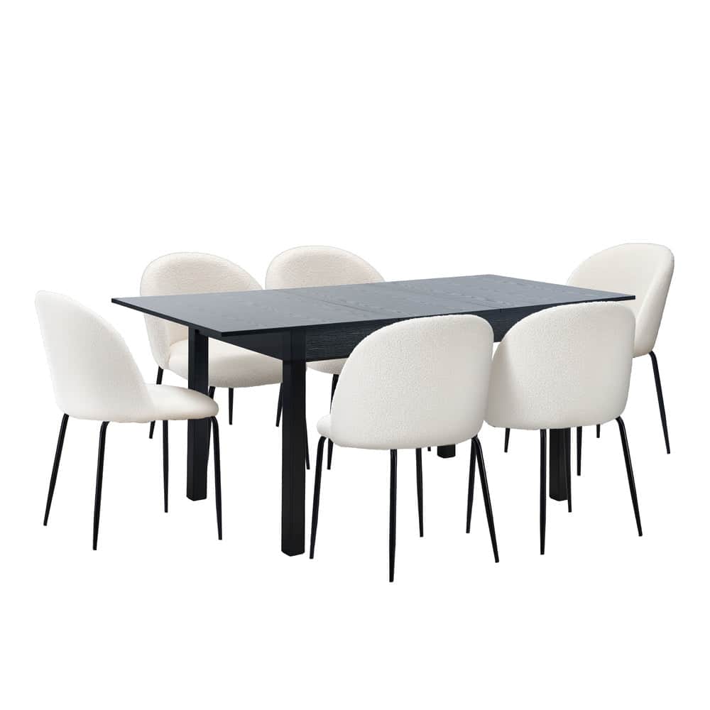 5PC & 7PC Modern Extendable Dining Table Set with Chairs Black & White