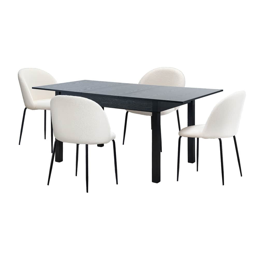 5PC & 7PC Modern Extendable Dining Table Set with Chairs Black & White