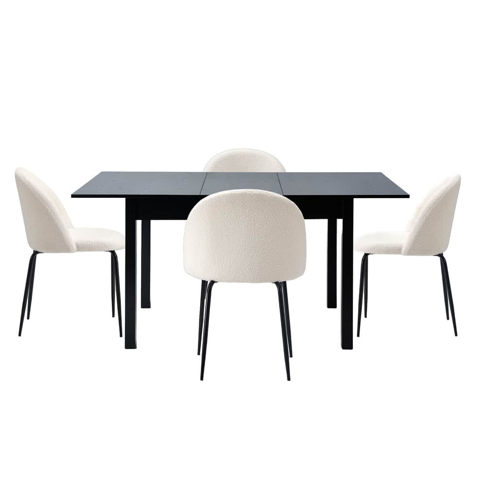 5PC & 7PC Modern Extendable Dining Table Set with Chairs Black & White
