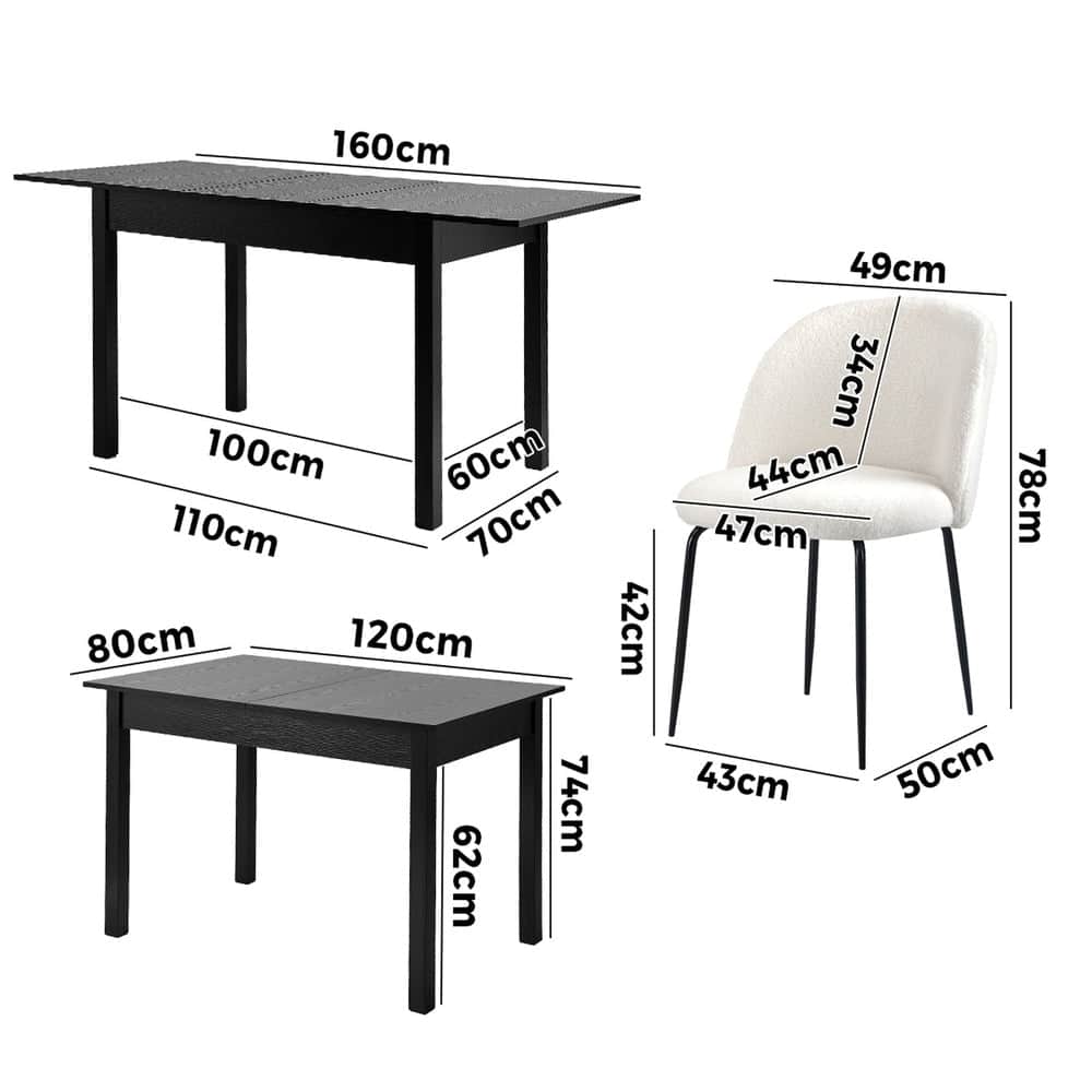 5PC & 7PC Modern Extendable Dining Table Set with Chairs Black & White