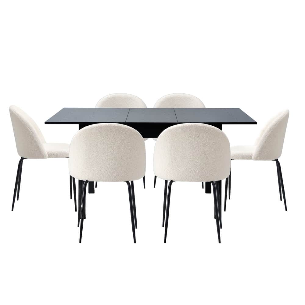 5PC & 7PC Modern Extendable Dining Table Set with Chairs Black & White