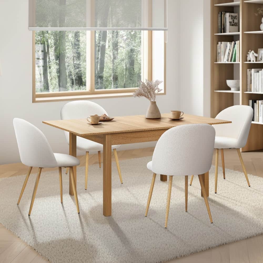 5PC Extendable Dining Table Set with Chairs Modern Natural & White