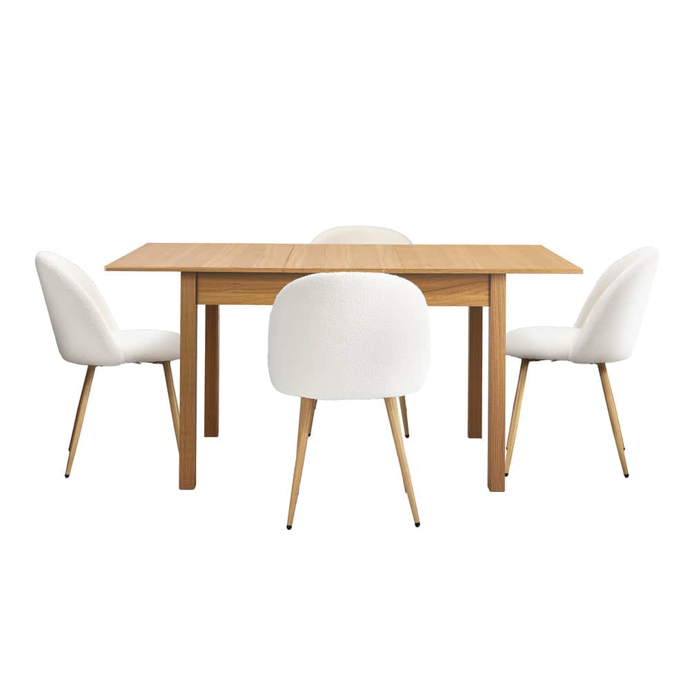 5PC Extendable Dining Table Set with Chairs Modern Natural & White