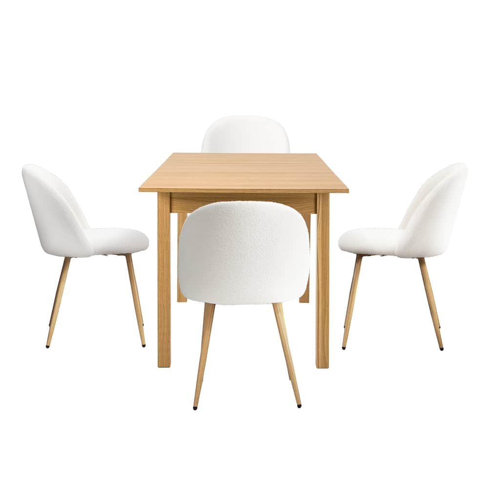 5PC Extendable Dining Table Set with Chairs Modern Natural & White