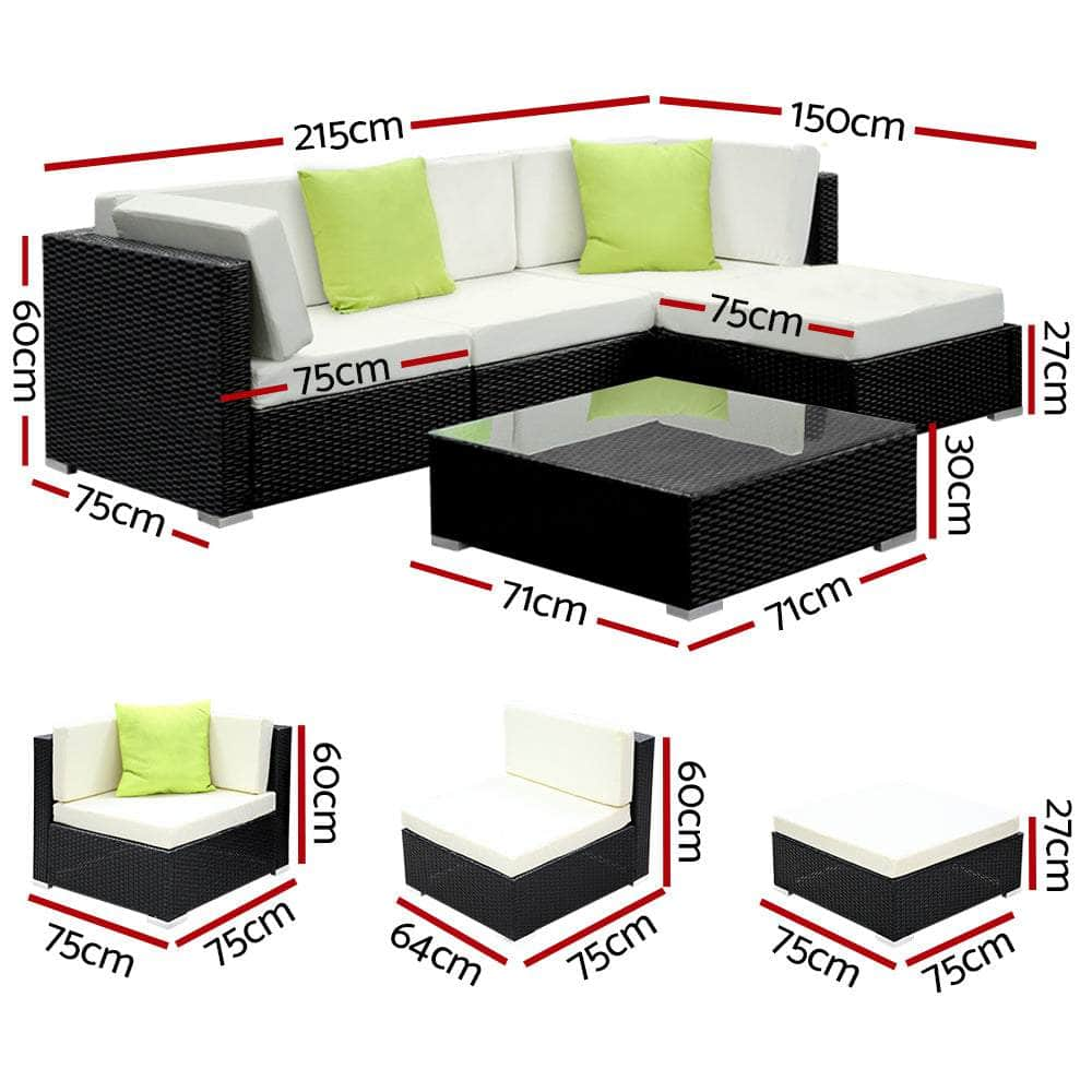 5PC Outdoor Furniture Sofa Set Wicker Garden Patio Pool Lounge