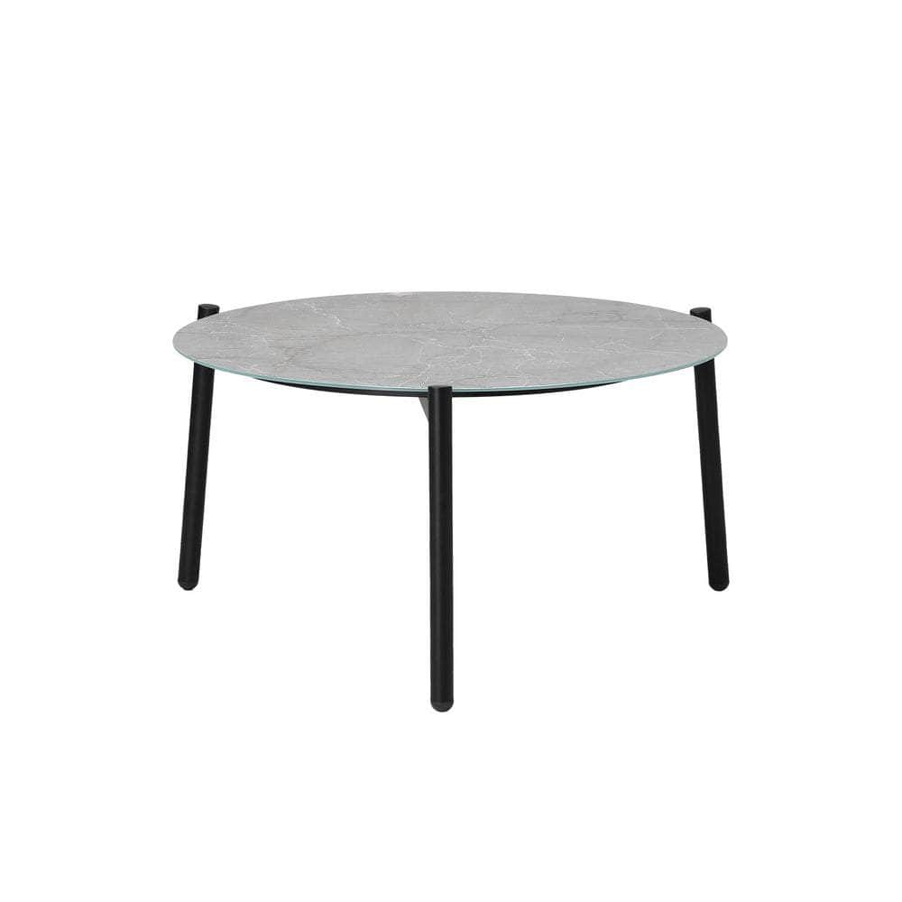 5pc Outdoor Patio Set 70CM Grey Marble Table Rattan Chairs