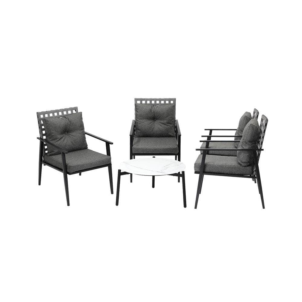 5PC Outdoor Patio Set 70CM White Marble Table with Rattan Chairs Garden
