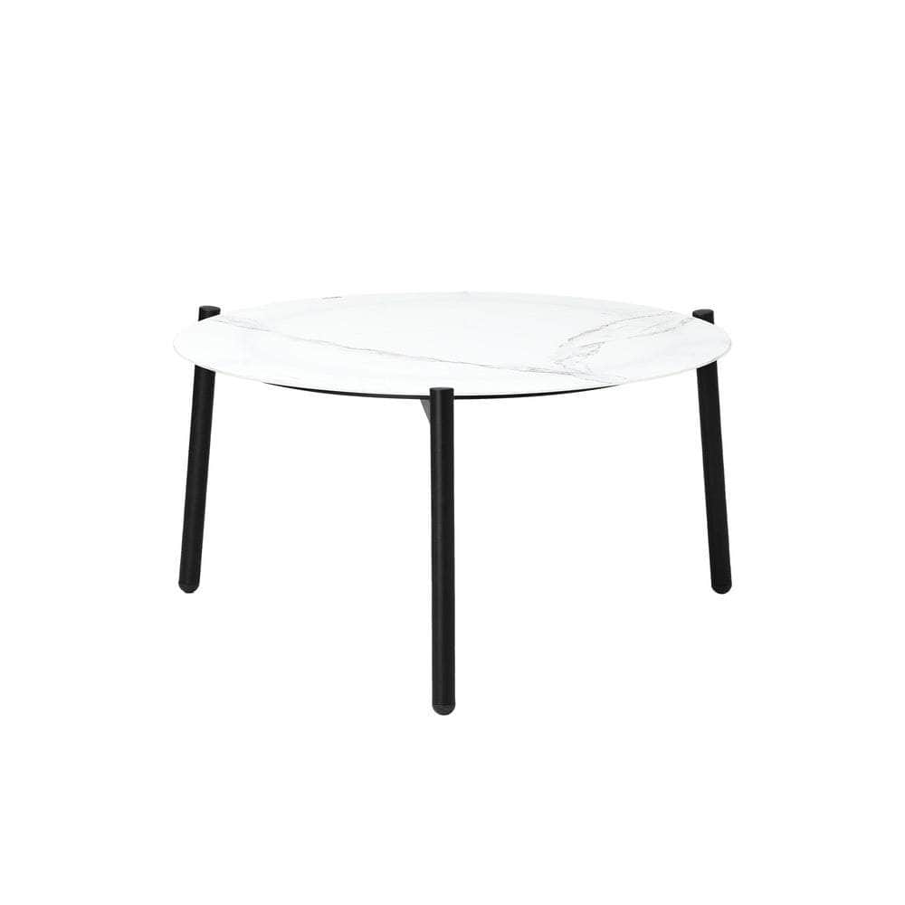 5PC Outdoor Patio Set 70CM White Marble Table with Rattan Chairs Garden