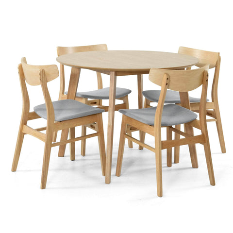 5Pc Set Dining Set 100Cm Round Table 4 Chair Fabric Seat Scandinavian