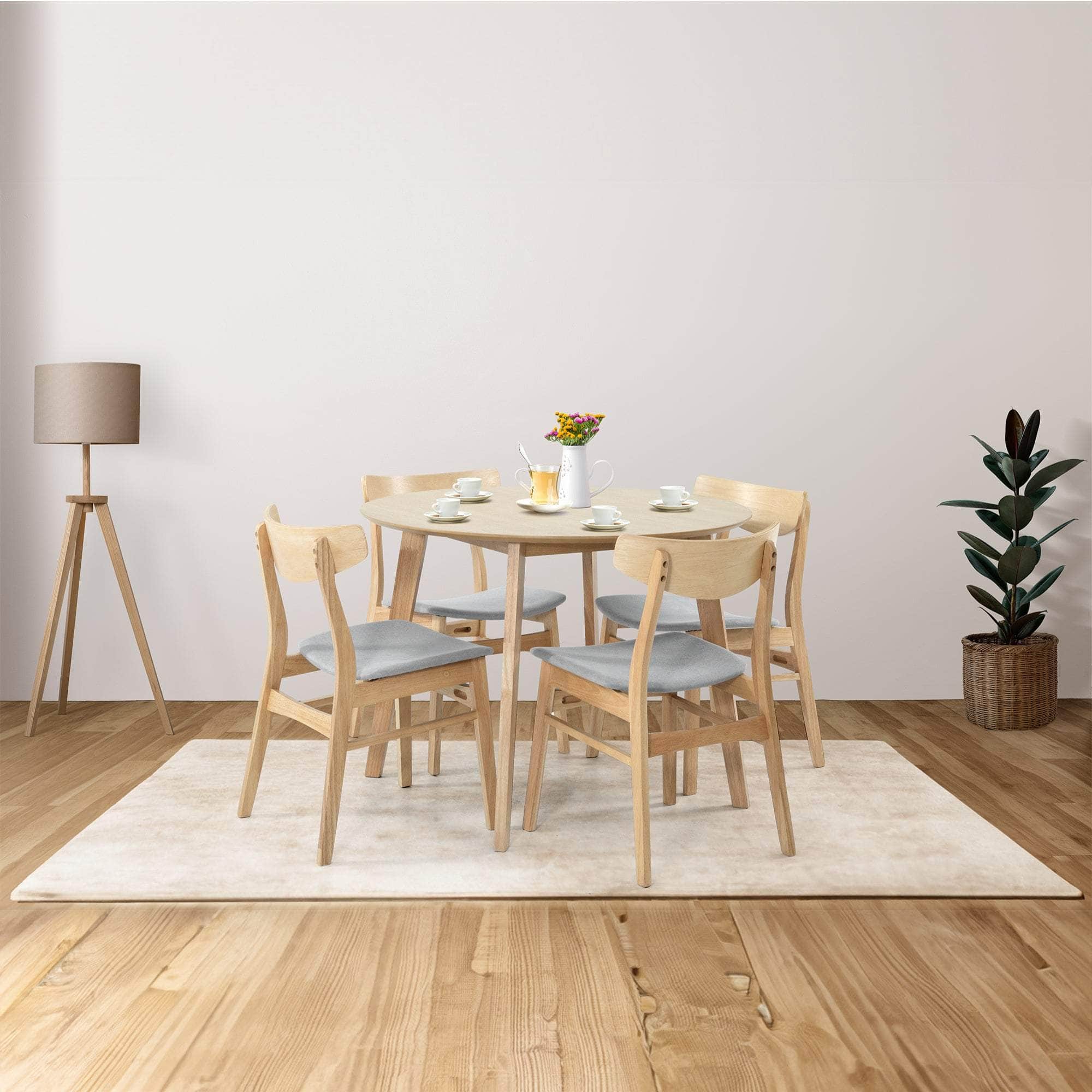5Pc Set Dining Set 100Cm Round Table 4 Chair Fabric Seat Scandinavian