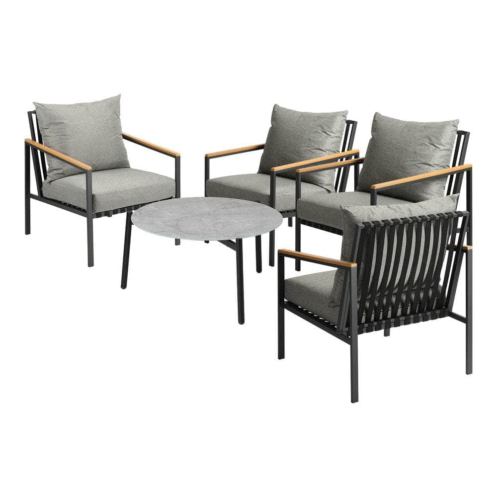 5PCS & 4PCS Outdoor Lounge Set Grey Rattan Chairs with 70cm Coffee Table Patio