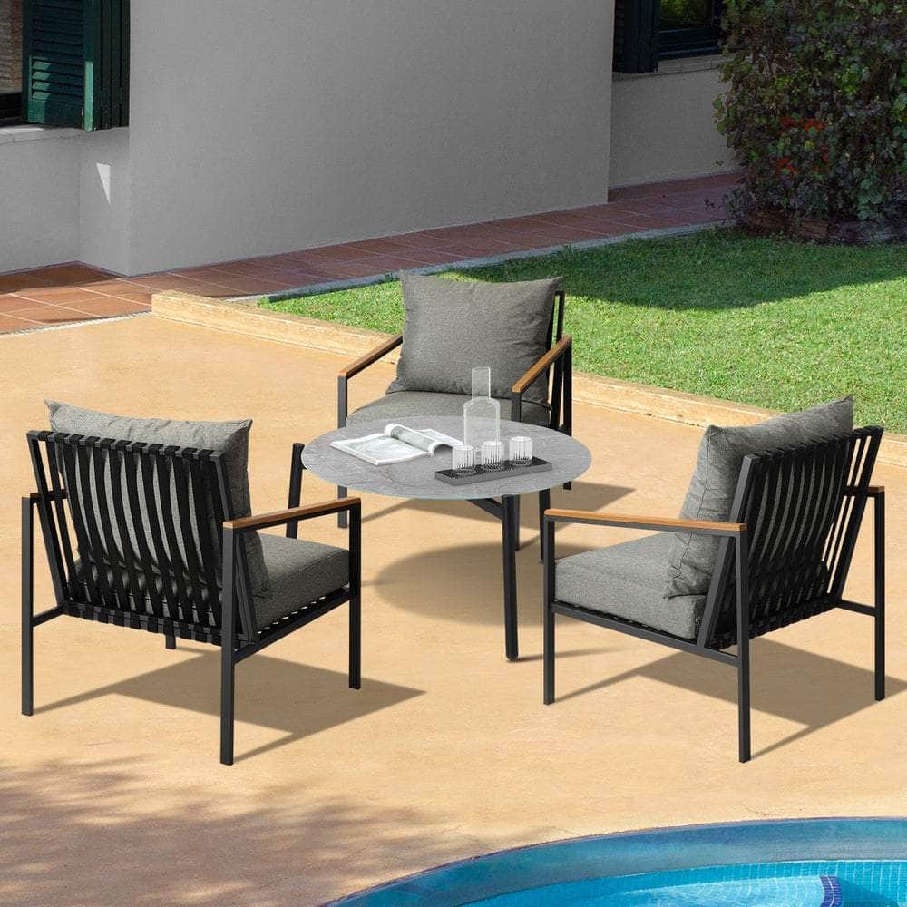 5PCS & 4PCS Outdoor Lounge Set Grey Rattan Chairs with 70cm Coffee Table Patio