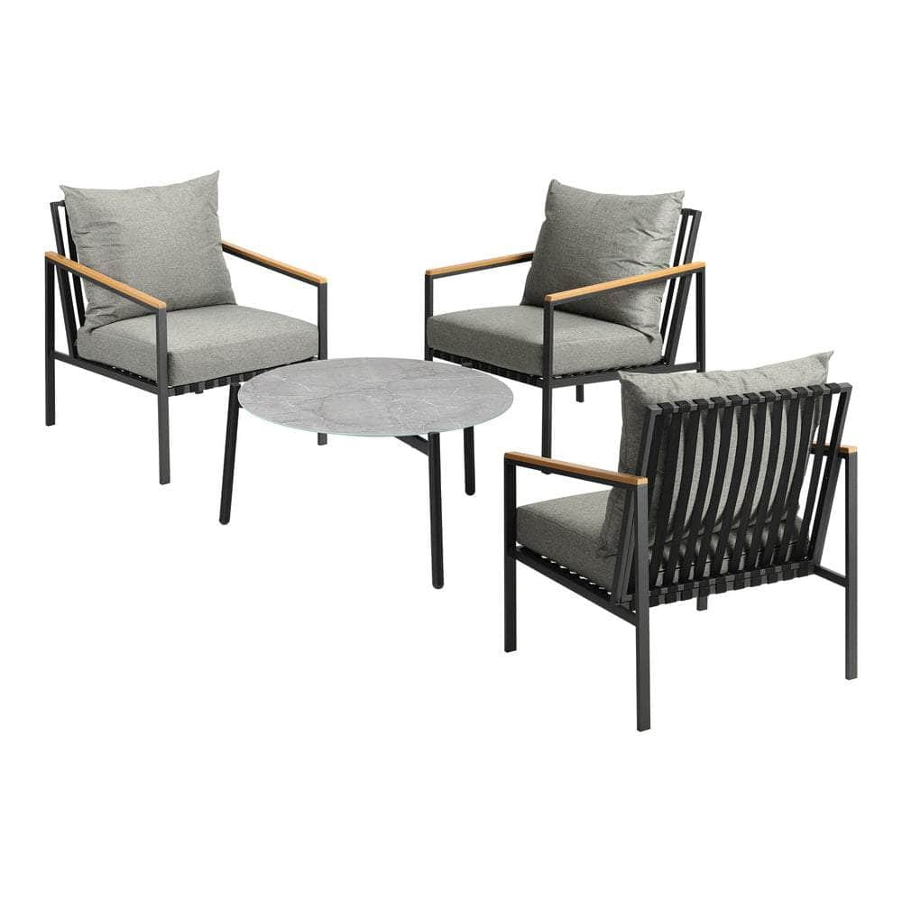 5PCS & 4PCS Outdoor Lounge Set Grey Rattan Chairs with 70cm Coffee Table Patio