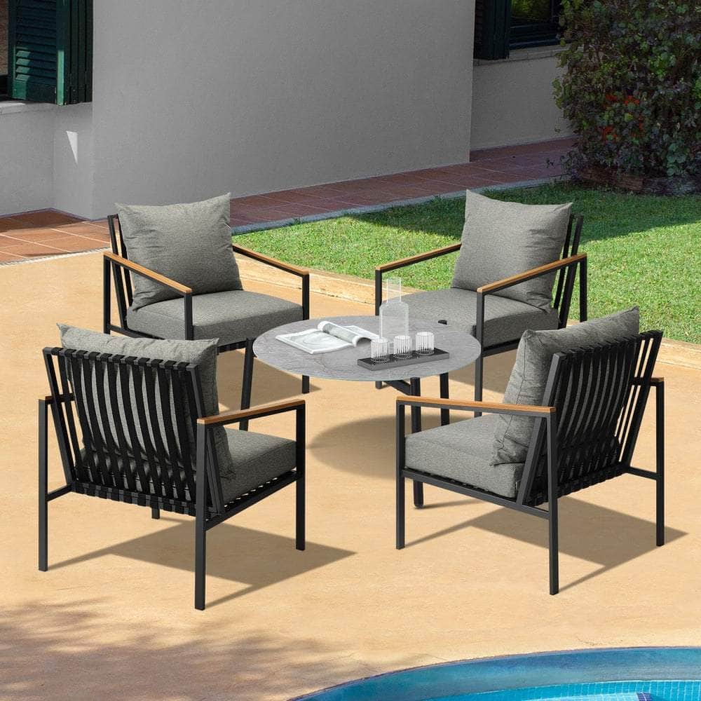 5PCS & 4PCS Outdoor Lounge Set Grey Rattan Chairs with 70cm Coffee Table Patio