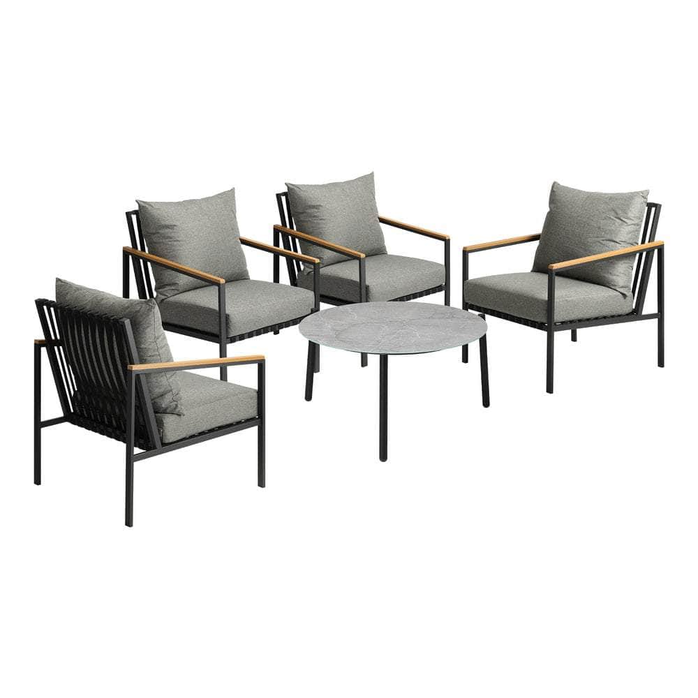 5PCS & 4PCS Outdoor Lounge Set Grey Rattan Chairs with 70cm Coffee Table Patio